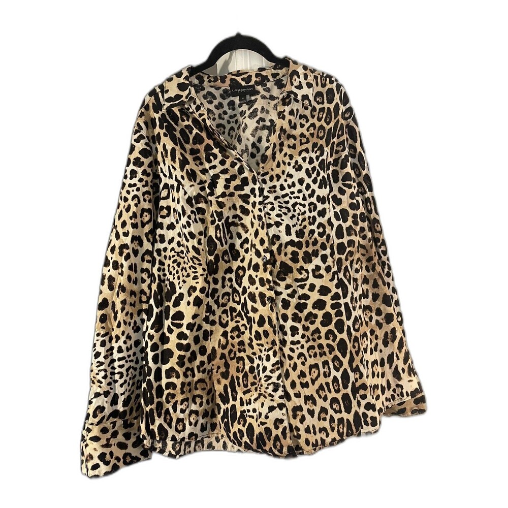 Lane Bryant Womens Top Plus Size 26 Black Leopard Print Button Up Stretch Cotton
